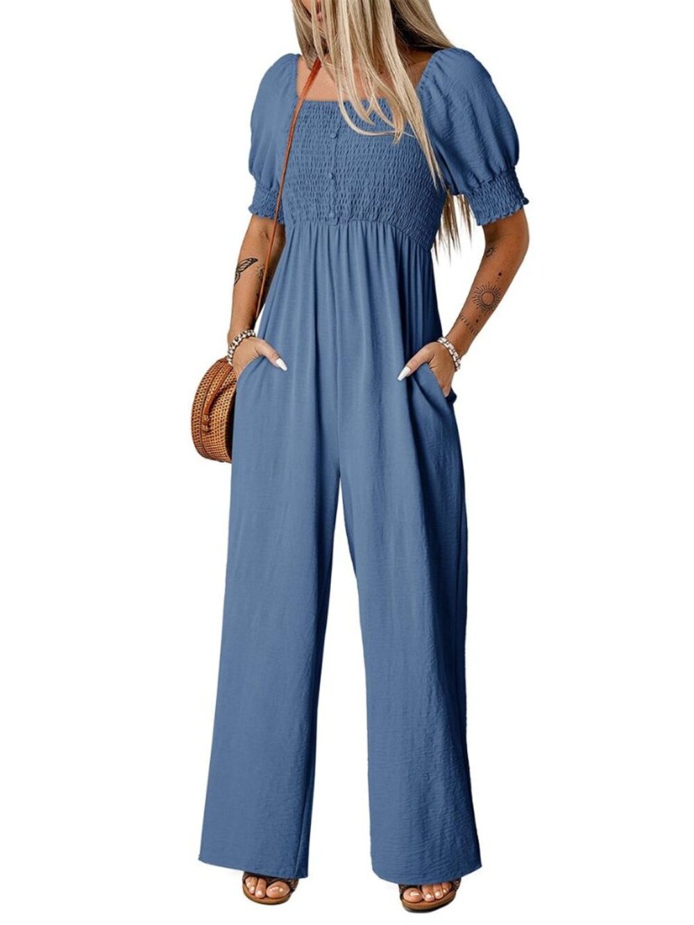 Jumpsuits for Women 2026 Summer Lantern Sleeves Rompers Wide Leg Casual Overalls